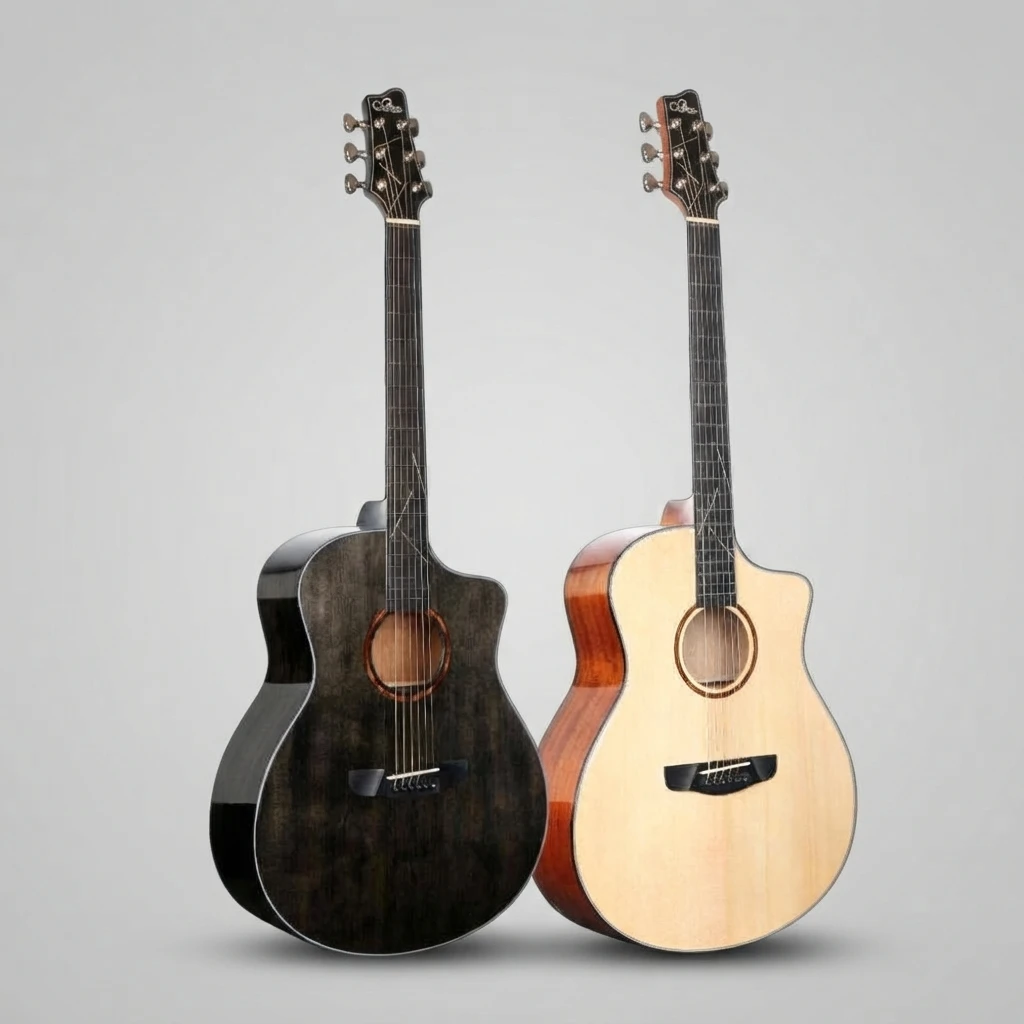 41‑Inch GA Cutaway All‑Solid Acoustic Guitar, Dark Fingerboard Line Inlay Transparent Black Natural For Professional Performance