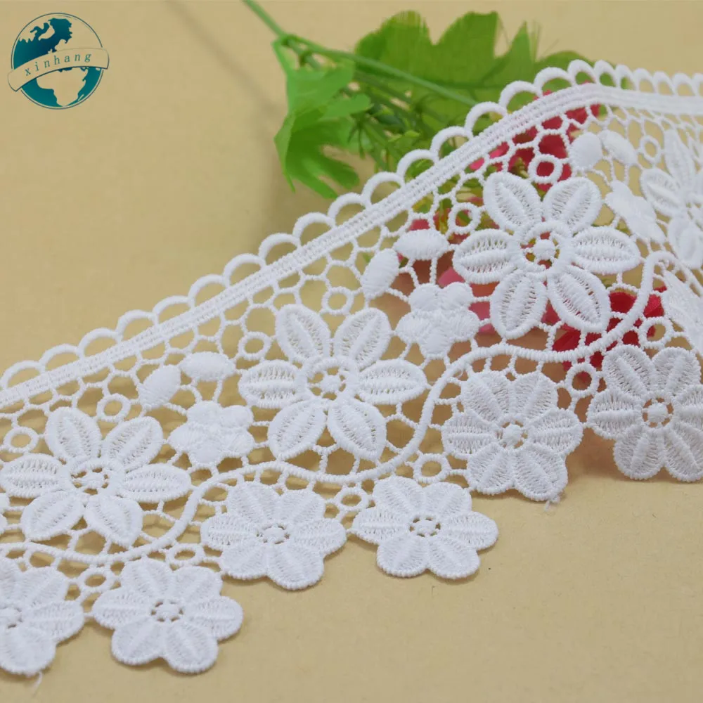 3yards 8.5cm white polyester embroidery sewing ribbon guipure lace trim fabric warp knitting DIY Garment Accessories #3697