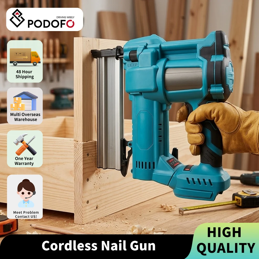 Pistola de clavos inalámbrica Podofo, pistola grapadora eléctrica sin escobillas para batería Makita de 21V, herramientas de bricolaje para trabajar la madera (sin batería)