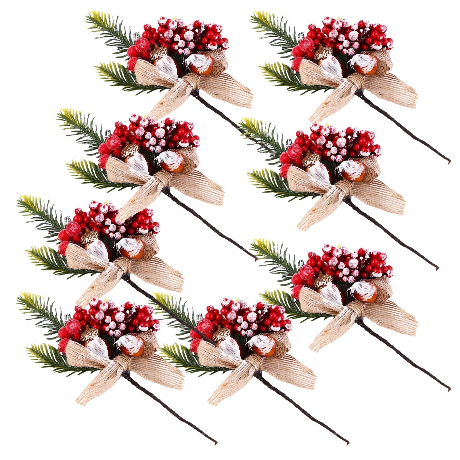 

8pcs Artificial Pine Picks Red Berry Christmas Branches Decor For Holiday Wreath Decoration Xmas Tree Floral