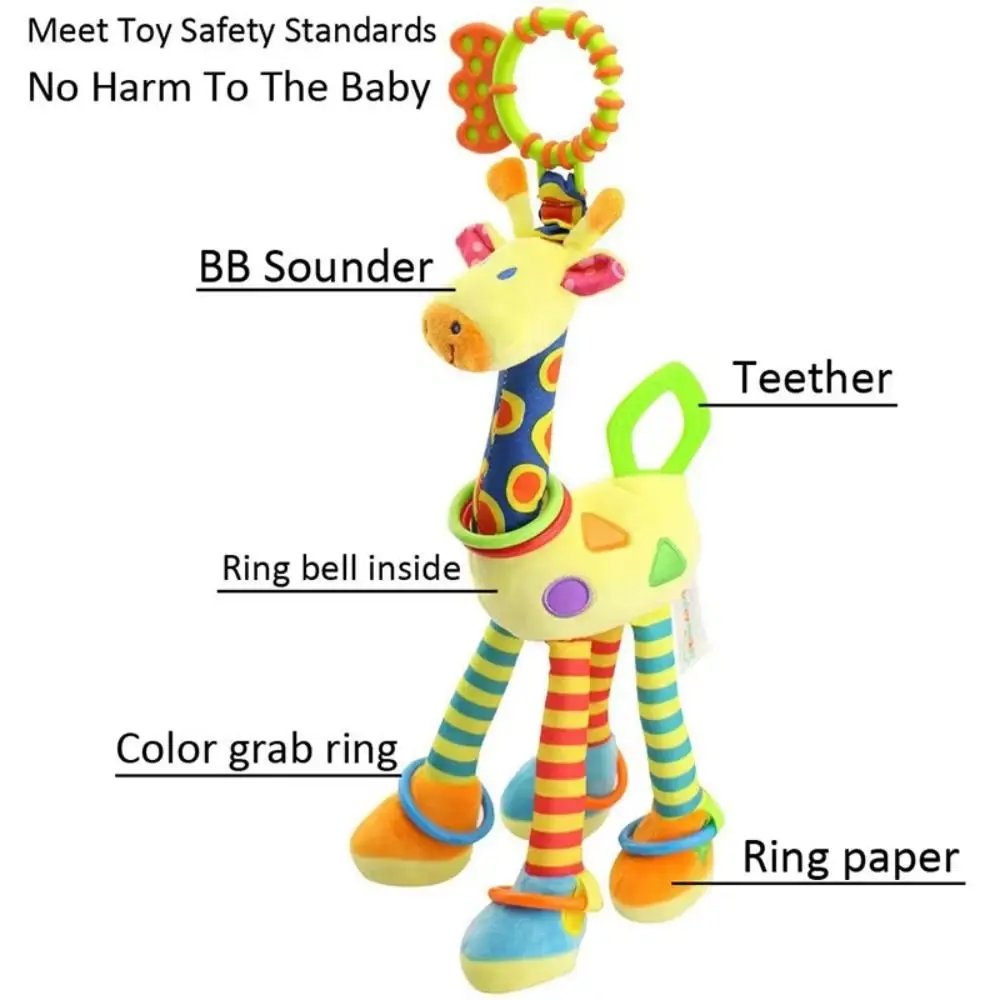 PP coton girafe animaux clochettes peluches poupée éducation précoce nouveau-né girafe hochets jouets en peluche sensoriel doux