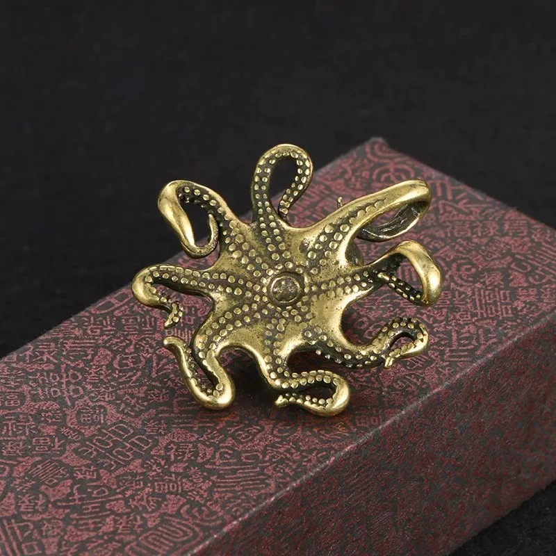 Mini Antike Kupfer-Oktopus-Figur, Messing-Tierstatue, Kreatives Teehaustier, Schreibtischdekoration, Kunsthandwerk-Ornament – Detail 6