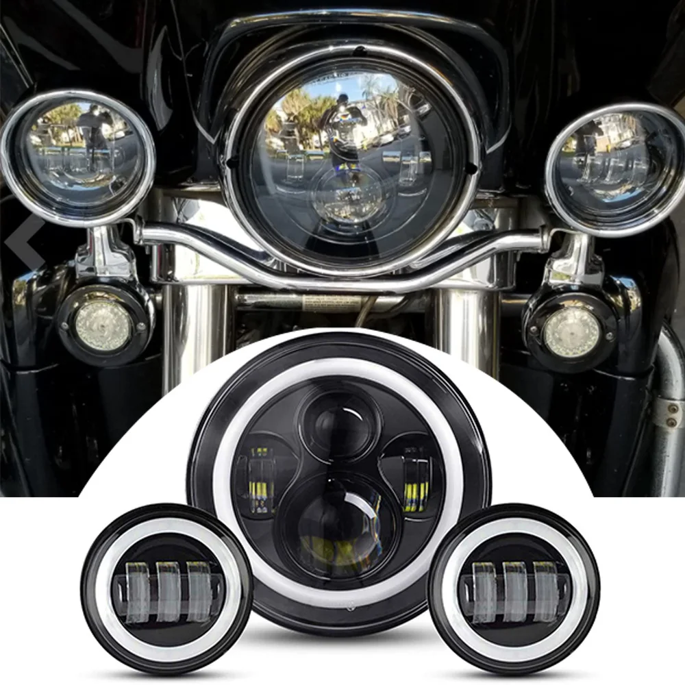 

Pop For Harley Motorcycle Light Davidson Electra Glide Softail Fat Boy Touring 7" Led Projector Motor Headlight + 4 1/2 Passing