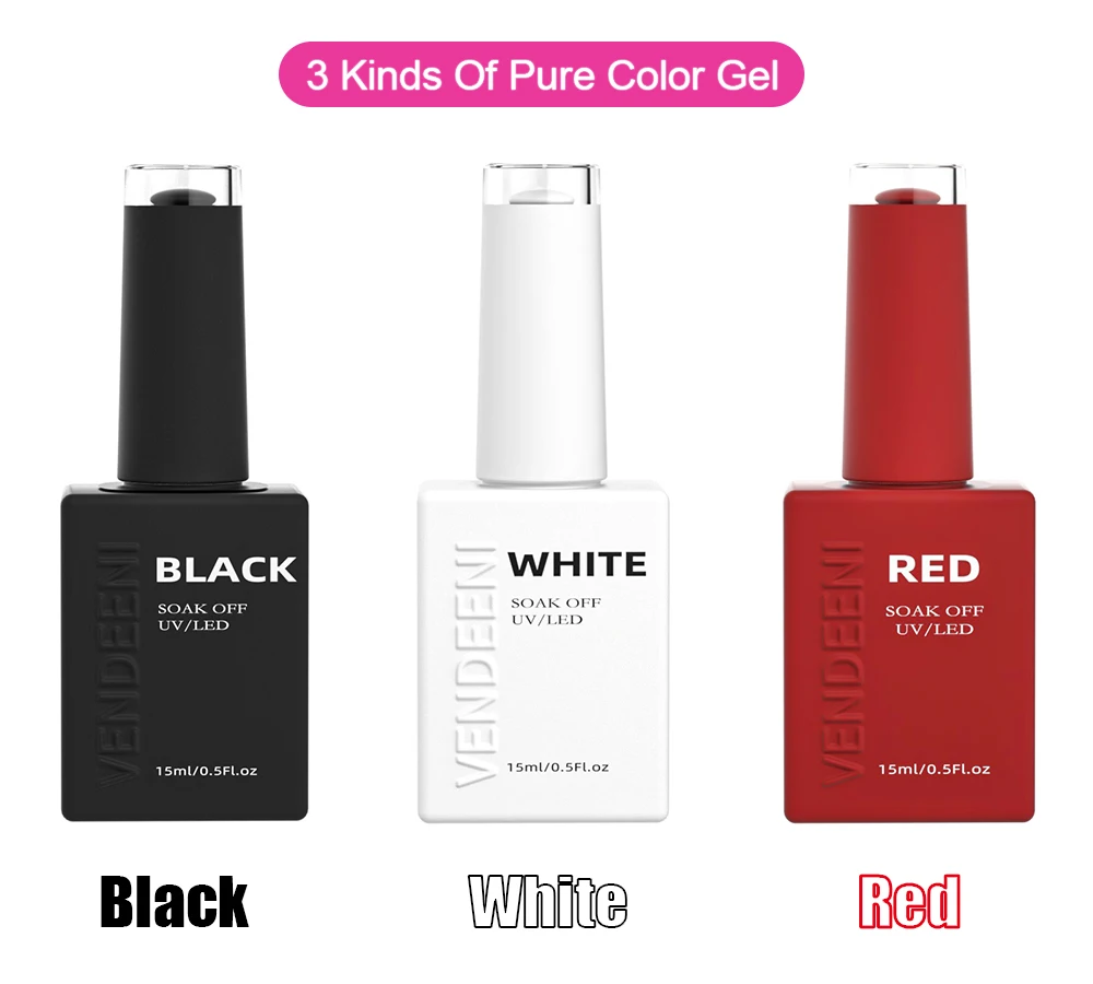 Vendeeni 11 Arten von Nail-Art-Funktionsgels: Top Coat, Base Coat, Russischer Matt-Top-Coat, Blossom Gel, Einfarbiges Gel in Weiß, Schwarz, Rot – Detail 8