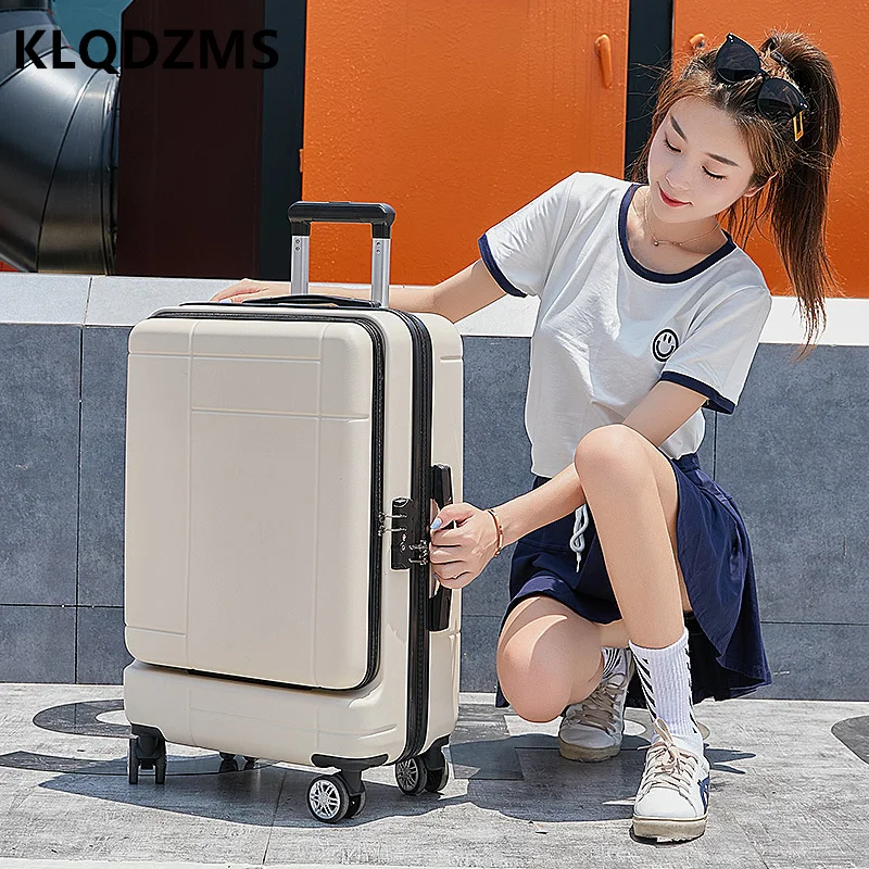 Klqdzms Rollende Bagage Vooropening Laptop Instap Case Abs Pc Trolley Case 20 "24 Inch Reistas Op Wielen Koffer