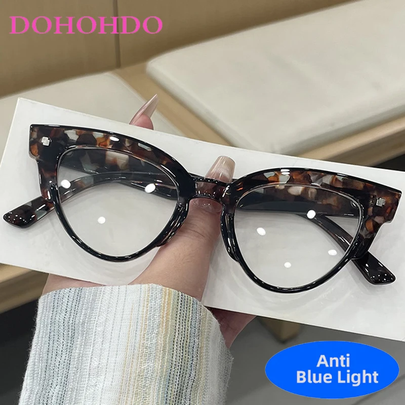 

Fashion Designer Cat Eye Rivet Optical Glasses Men Women Retro Luxury Small Frame Reading Anti-Blue Light Eyewear Ladies Очки