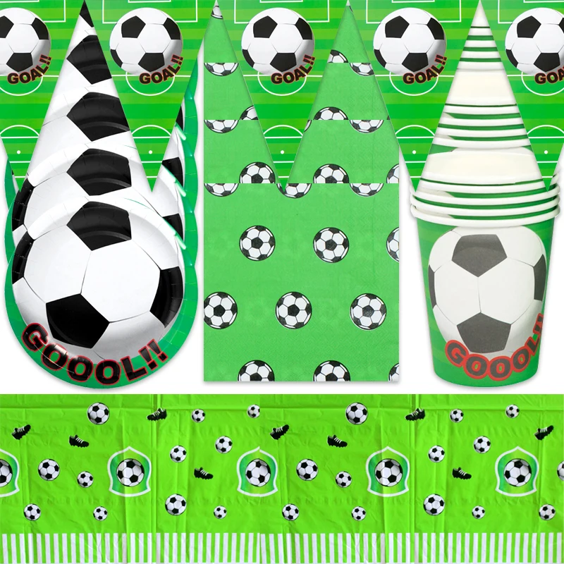 

51pcs/lot Football Soccer Theme Tableware Set Banner Birthday Party Flag Plates Decorate Cups Kids Favors Napkins Tablecloth