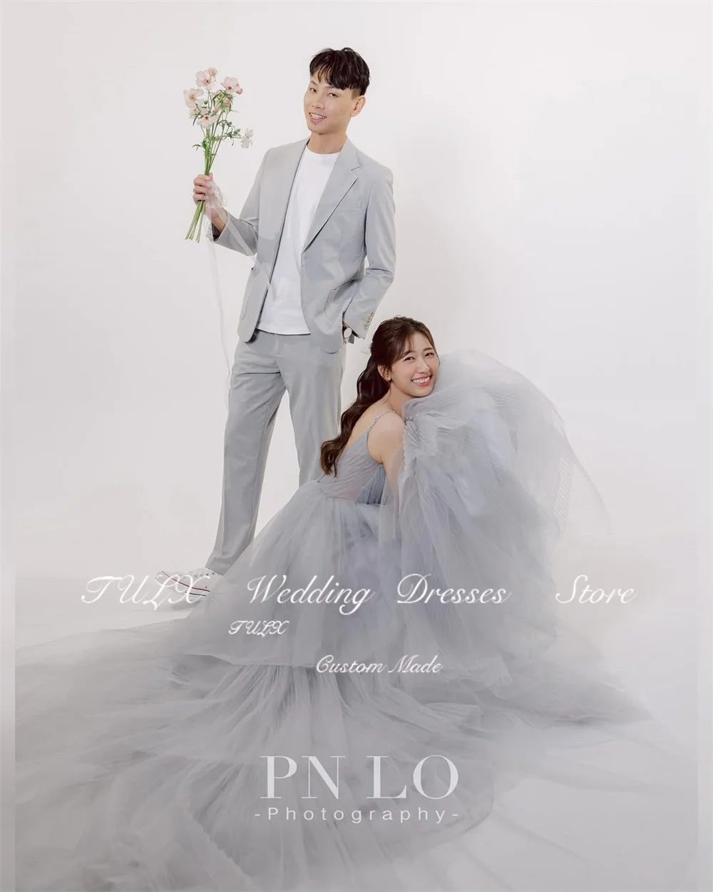 TULX Prinzessin Tüll Abendkleid Korea Hochzeit Fotoshooting V-Ausschnitt Träger Partykleid A-Linie Langes abgestuftes Korsett Maßgeschneidert 2026