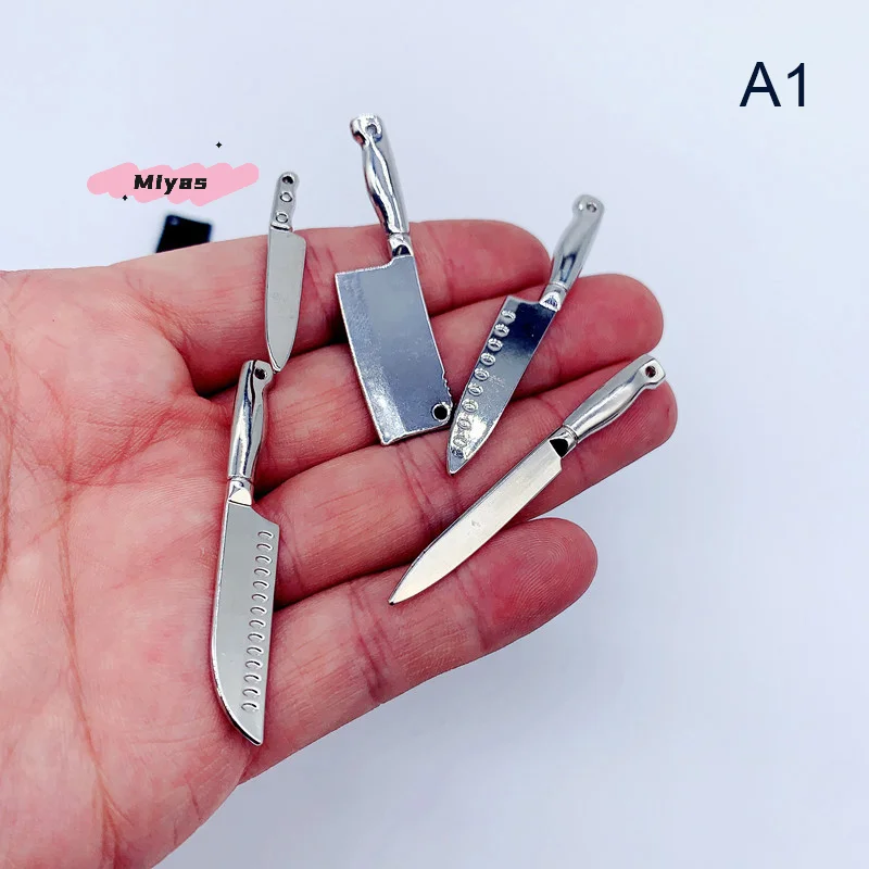5 pçs/set 1/12 escala casa de bonecas em miniatura ferragens modelo cozinha utensílios acessórios fingir jogar facas casa boneca