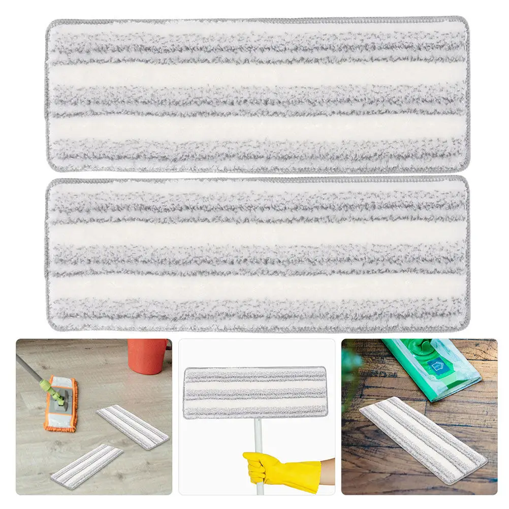 

5Pcs Reusable Floor Mop Replacement Pads Self-Adhesive Striped Flat Mop Heads Wet Dry Cleaning Refillable Washable Microfiber