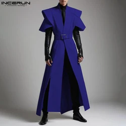 INCERUN Tops 2025 American Style Stylish Men Loose Silhouette Long Cardigan Shirts Casual Clubwear Solid Short Sleeved Blouse