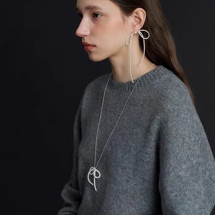 

Withered Bow Pearl Necklace, Women's Collarbone Chain, Fashionable Long Sweater Chain Jewelry Necklace Necklaces For Women