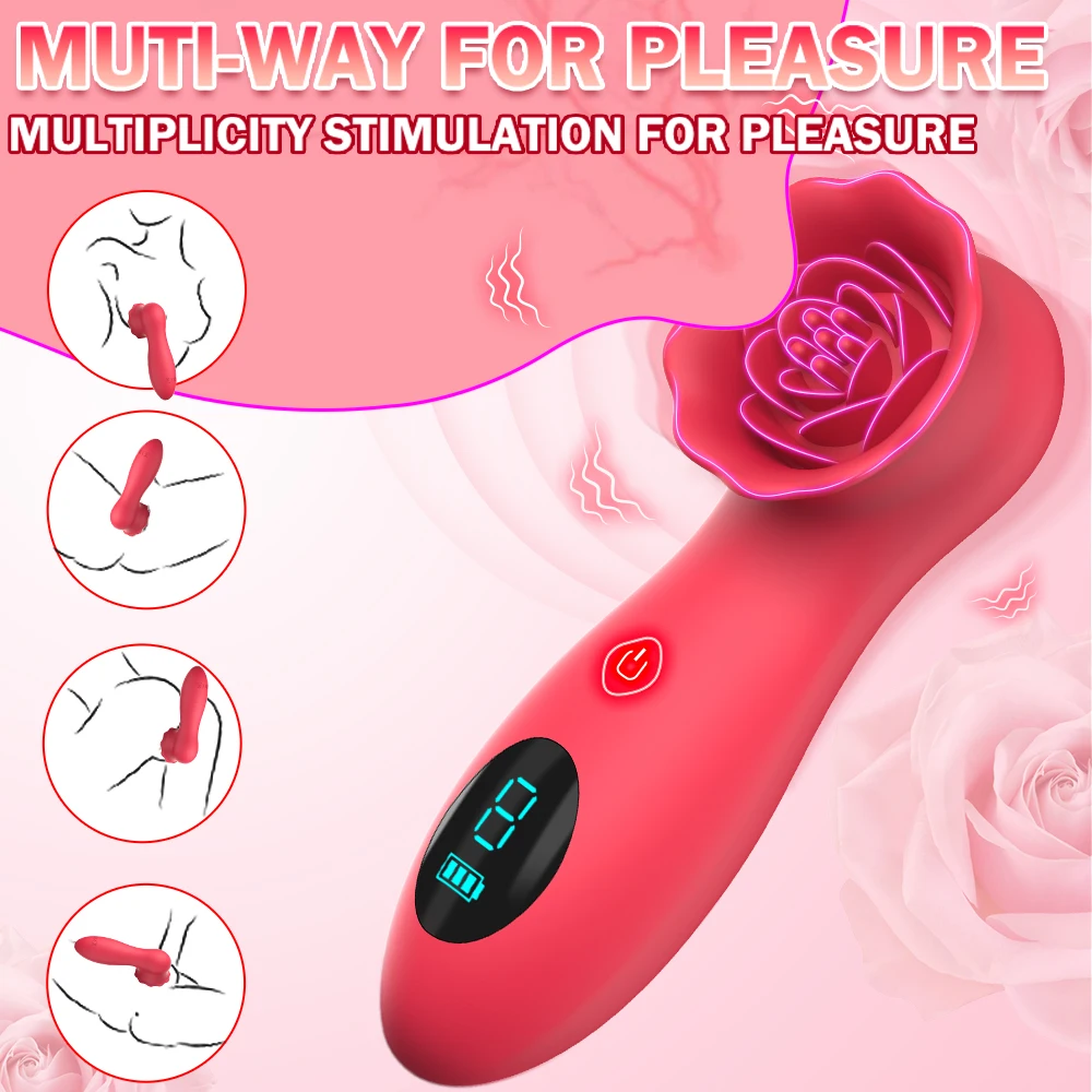 Vibratore del punto G della rosa per le donne stimolatore del clitoride massaggiatore del capezzolo della Vagina potente masturbatore femminile LCD