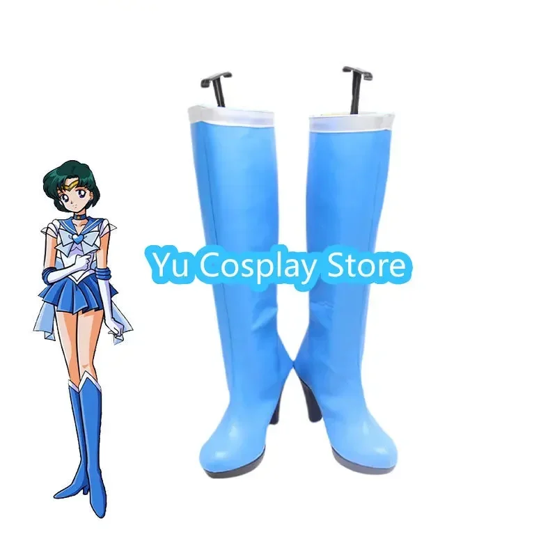 

Yu-Cosplay Ami Mizuno Cosplay Shoes PU Leather Shoes Halloween Carnival Boots Sailor Mercury Cosplay Props Custom Made