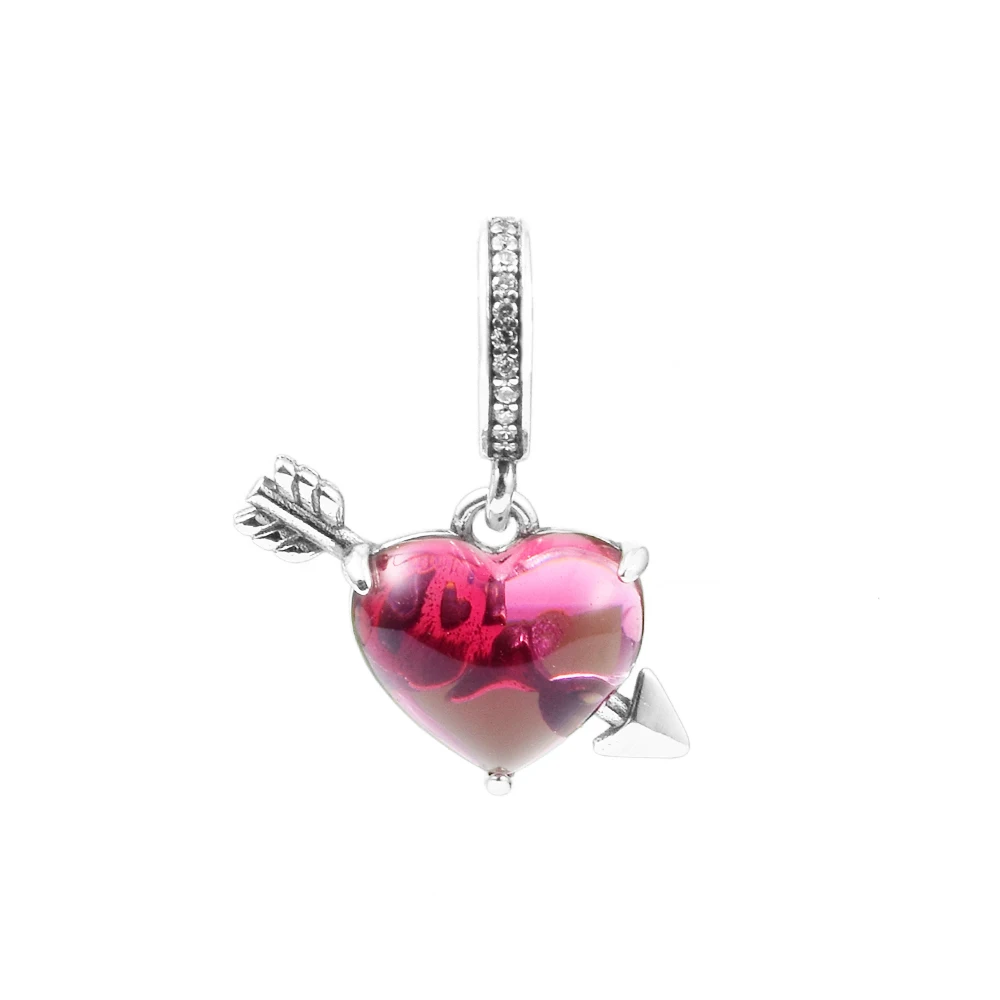 

2024 New in 925 Sterling Silver Charm Red Heart & Arrow Murano Glass Dangle Beads Fit Pandora Bracelets Women Jewelry DIY Gift