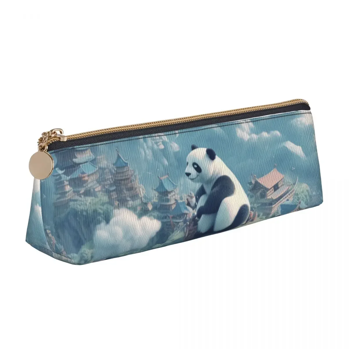 Panda Triangle Pencil Case 3D Animal Kawaii Zipper  Box Teenager School Leather Pen Pouch