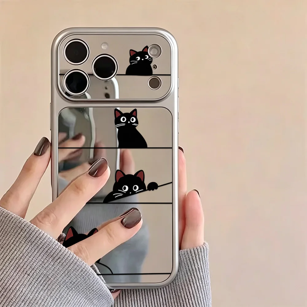Cute Black Cat Phone Case For iPhone 17 Pro 16 15 13 14 11 12 18 Pro Max Make Up Mirror Shockproof Large Window Soft Cover Funda - view 3
