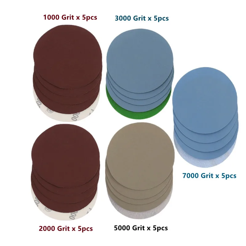 

25PCS 1 /2/3/4/5 Inch Assorted Sandpaper Hook and Loop Sanding Disc 1000# /2000# /3000#/5000# 7000#Grits for Sanding Polishing