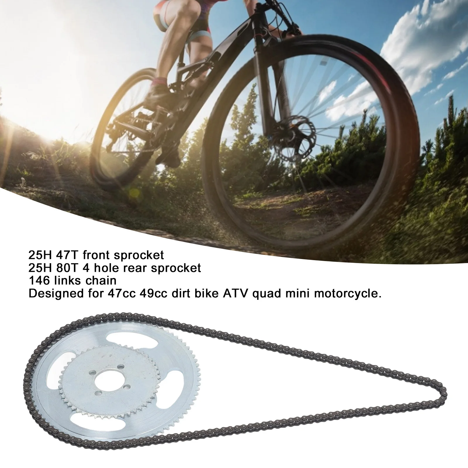

Передняя звездочка 25H 47T 25H 80T Задняя звездочка с 4 отверстиями 146 звеньев Цепь для 47cc 49cc Dirt Bike ATV Quad Mini Motorcycle