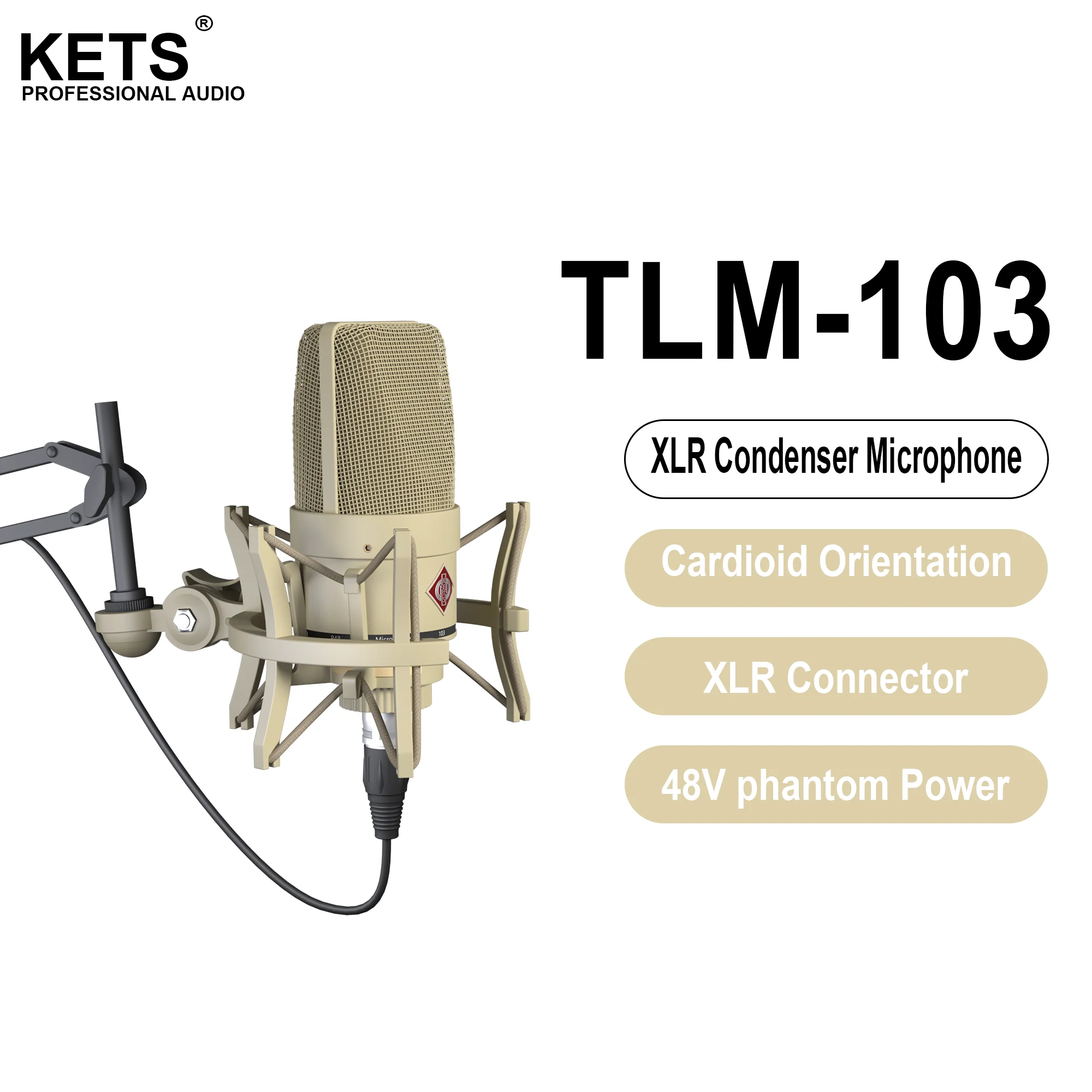 TLM-103 XLR Condenser Microphone, Professional Cardioid Studio Mic for Recording, Podcasting, Voice Over, Streaming, Home Studio