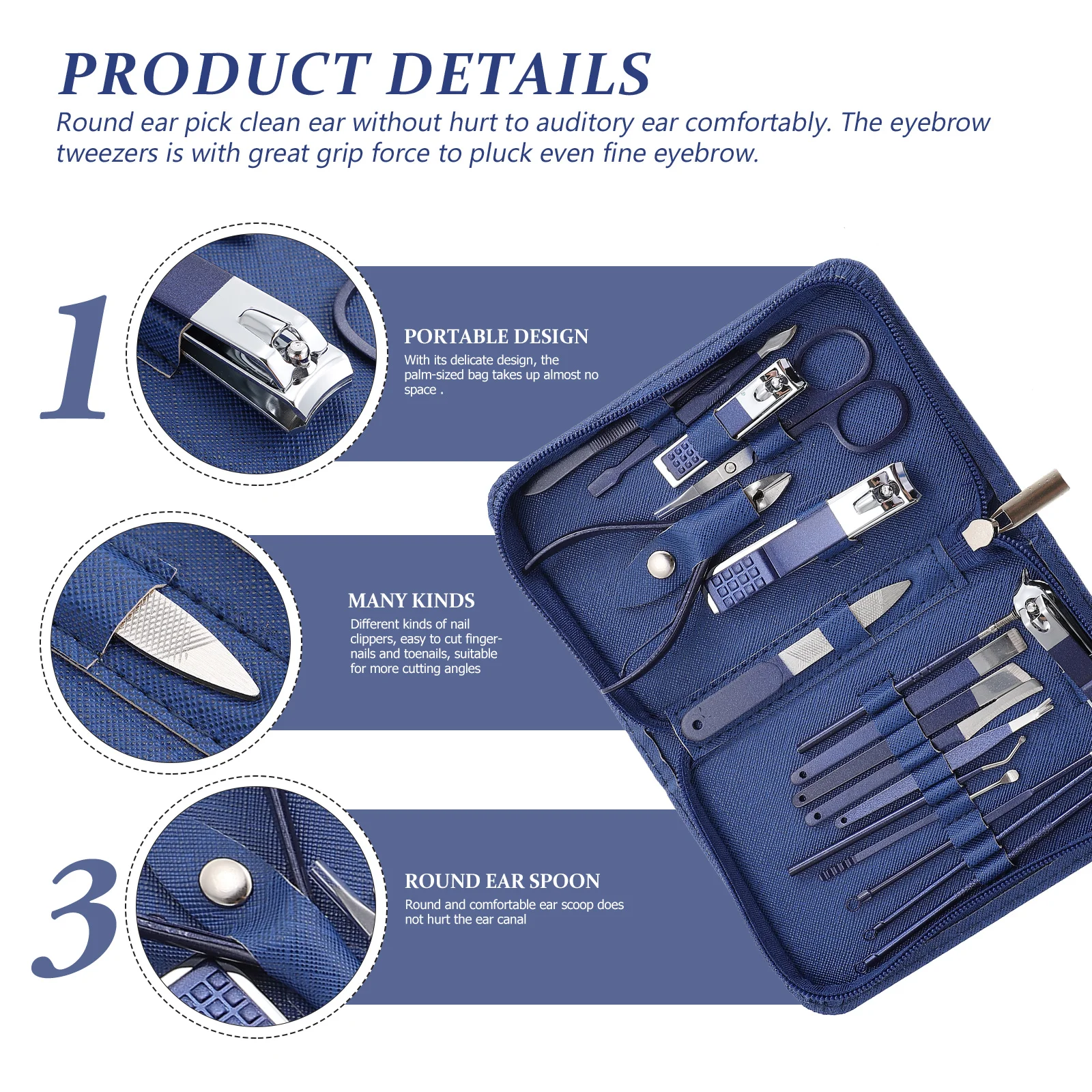 

1 Set Stainless Steel Nail Clipper Kit Portable Manicure Pedicure Set For Fingernail Toenail Care Ear Pick Eyebrow Tweezers Dead