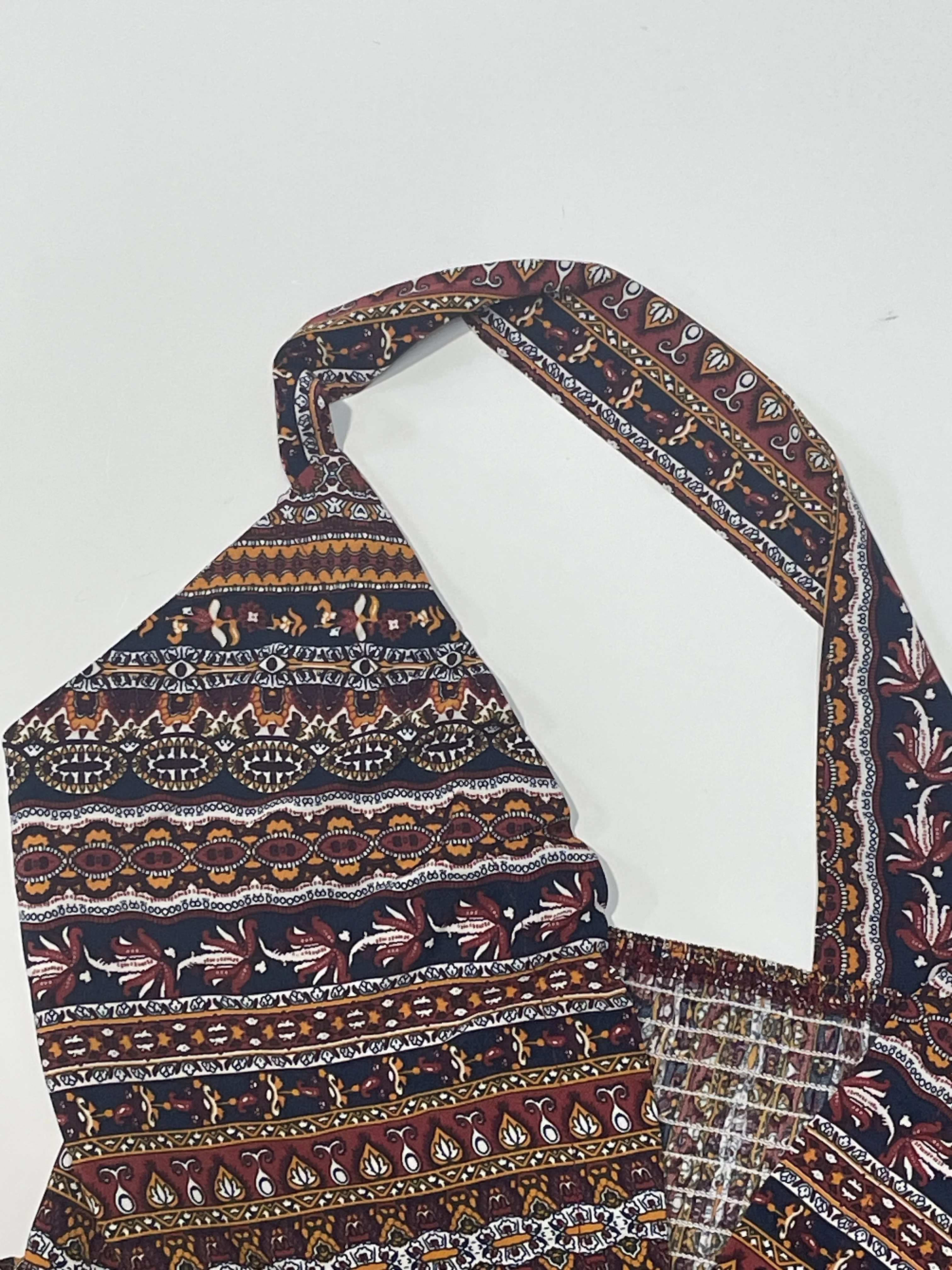 Boho Vintage Floral Print Backless Halter Neck Summer Beach Dress