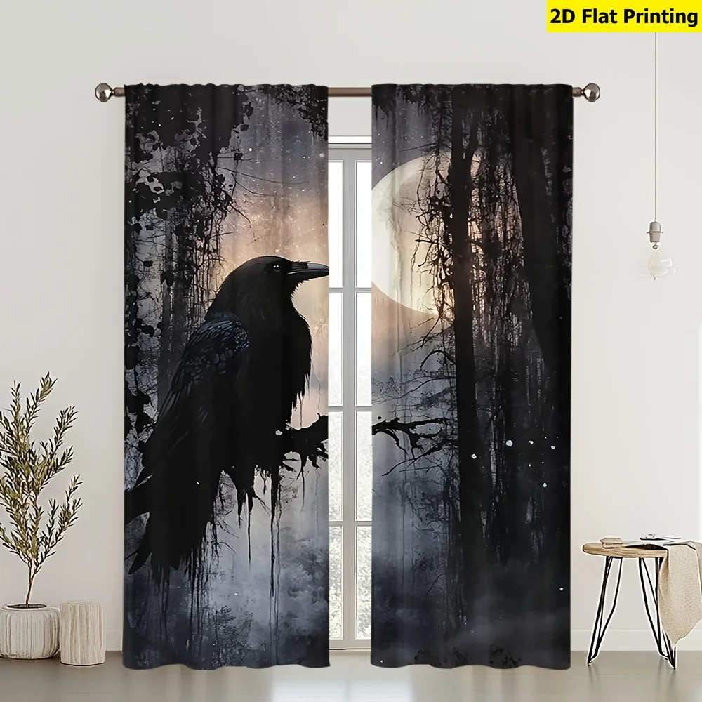 2PCS Digital Print Curtains, Halloween 2D Flat, Halloween Decor