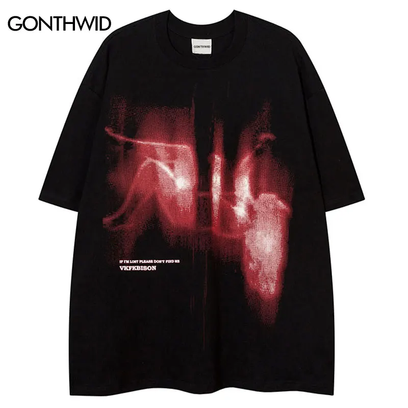 Men Tshirt Streetwear Falling Abstract Graphic Print Oversize T-Shirt Hip Hop Punk Gothic Loose Shirts 2024 Harajuku Cotton Tops