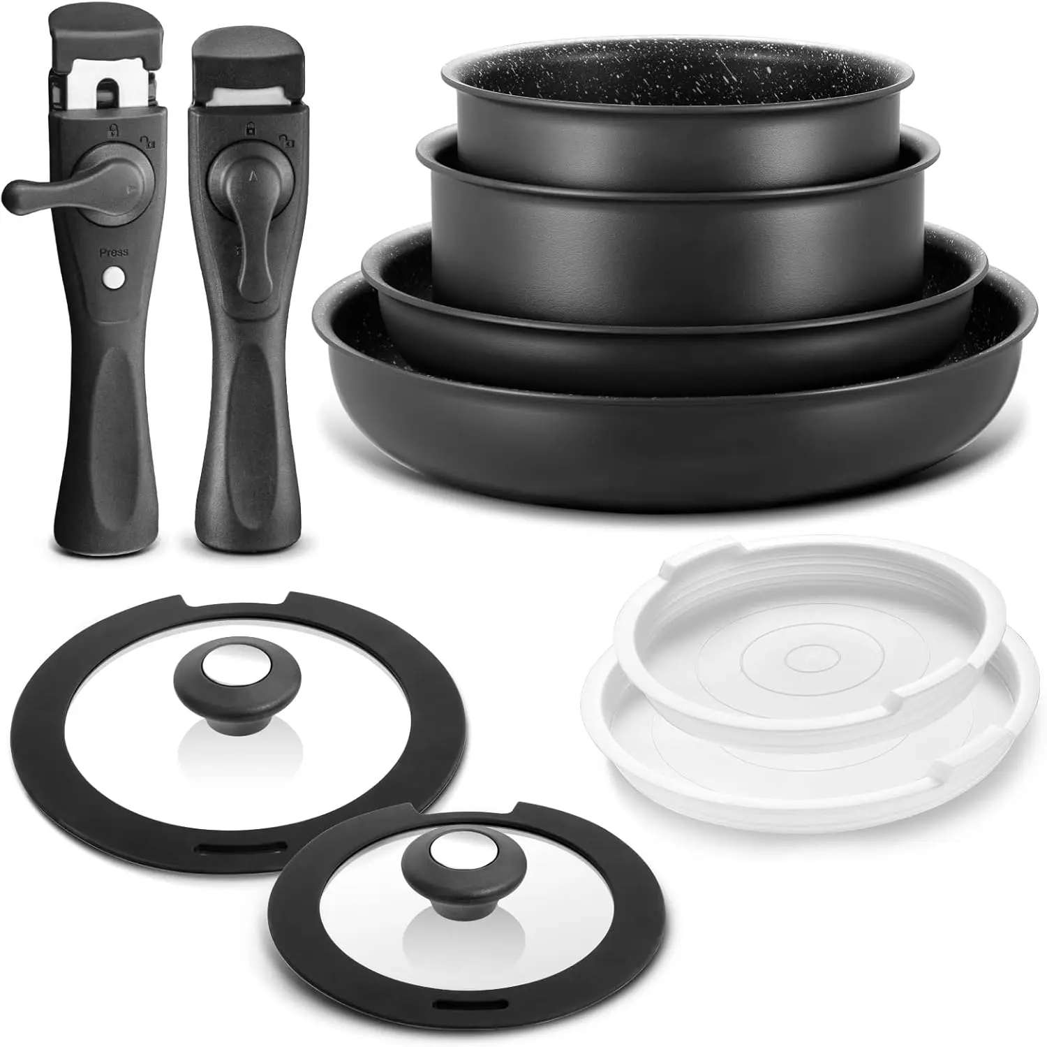 

Induction Cookware Set 10 Pieces Nonstick Pots and Pans Set with Removable Handles for All Hobs Stackable Design Dishwasher Safe