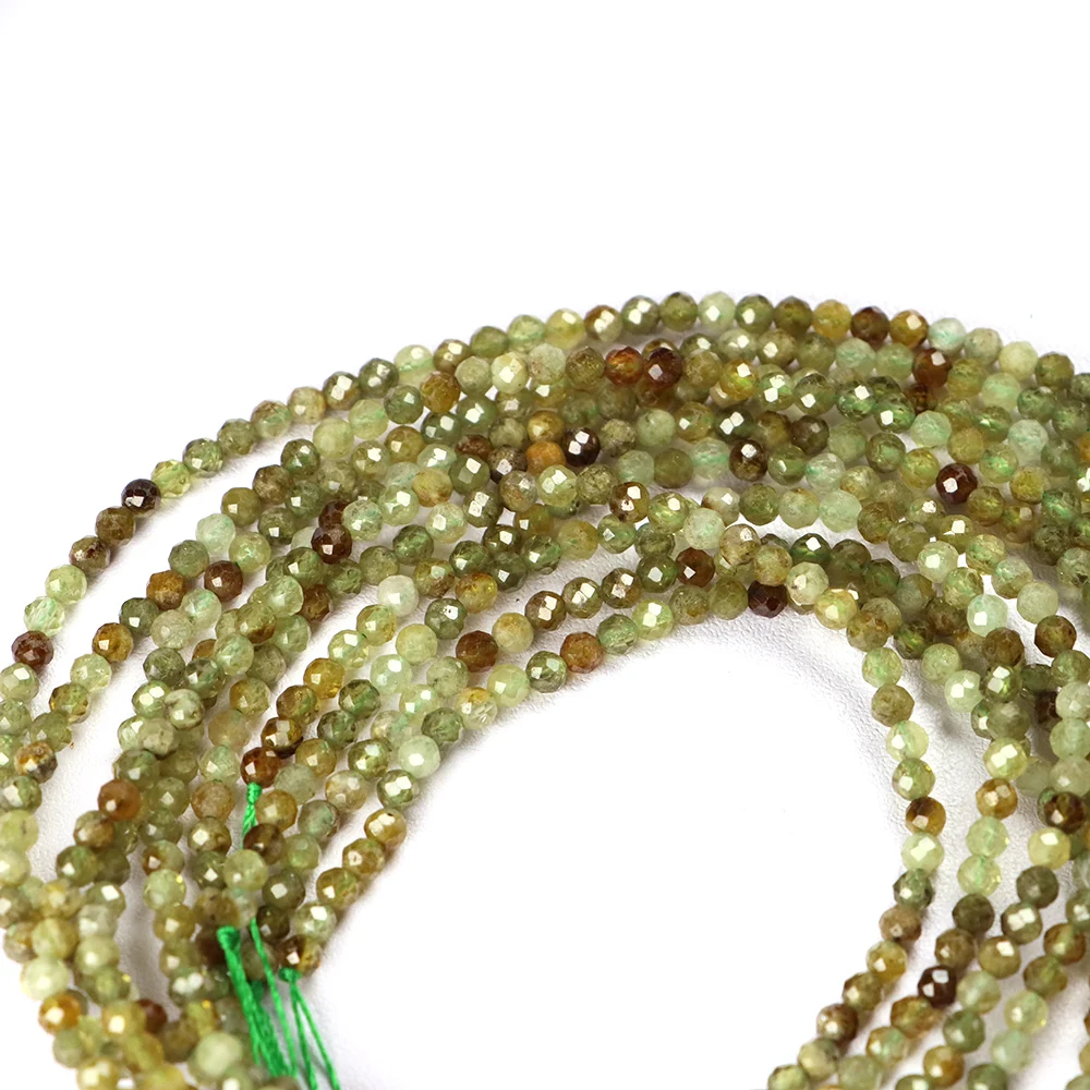 2/3 MM Natural Green Garnet Faceted Beads Round Loose Strand Stone Crystal Bead For Jewelry Making Bracelet Necklace Accseeories