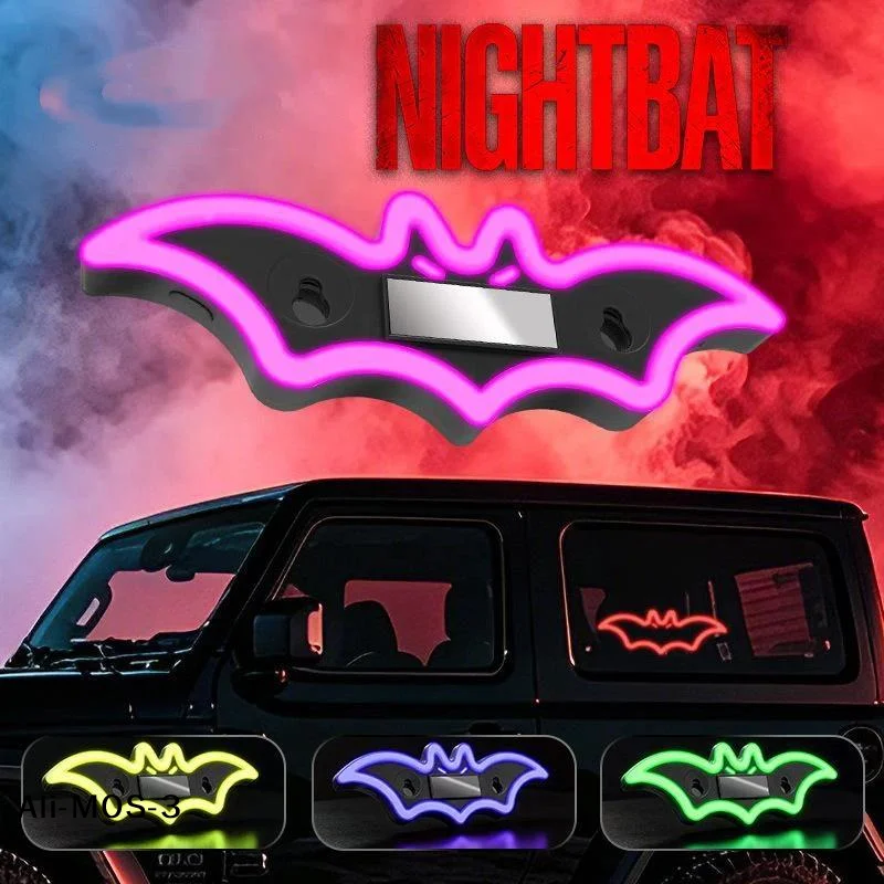 【S】Colorful Bat Car Triangle Window Trunk LED Colorful Solar Atmosphere Light Halloween Car Interior Wiring Free Decoration