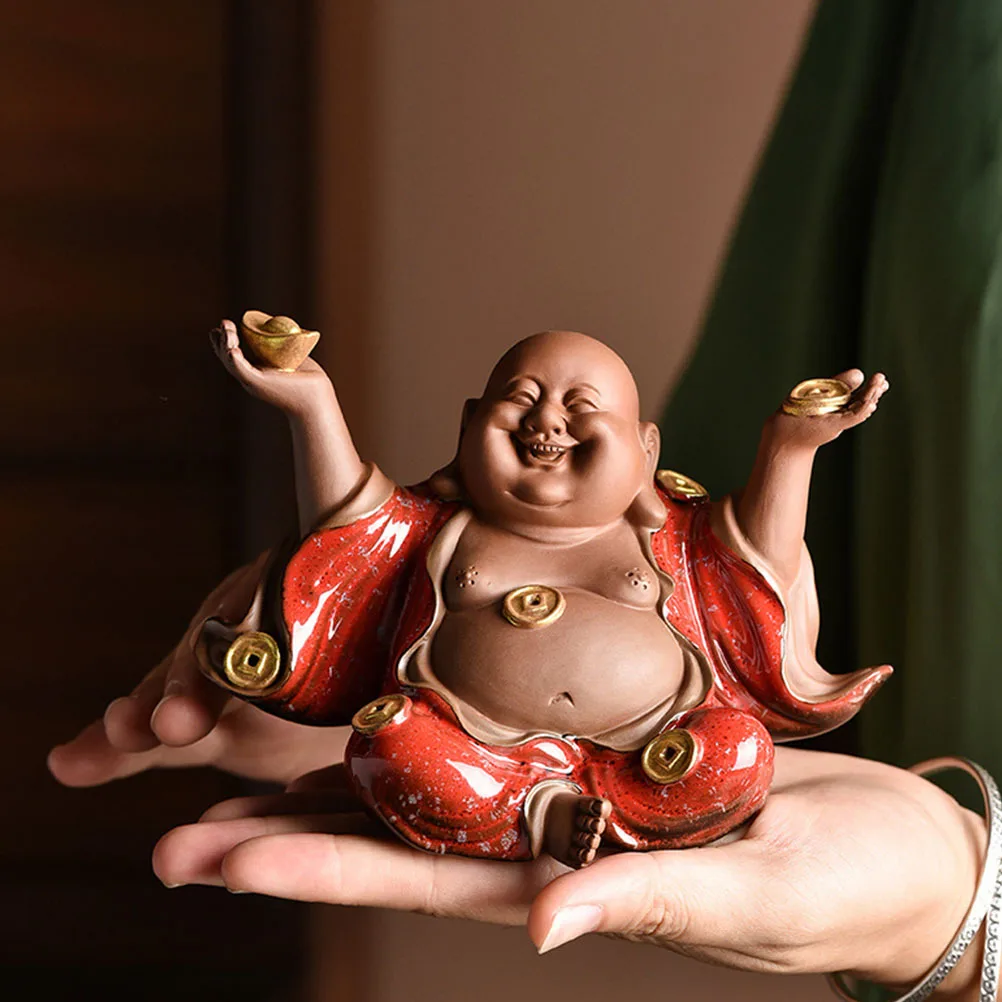 

1Pcs Maitreya Buddha Ceramic Zen Ornament Home Decor Tea House Gift Auspicious Peace Good Fortune Maitreya Buddha