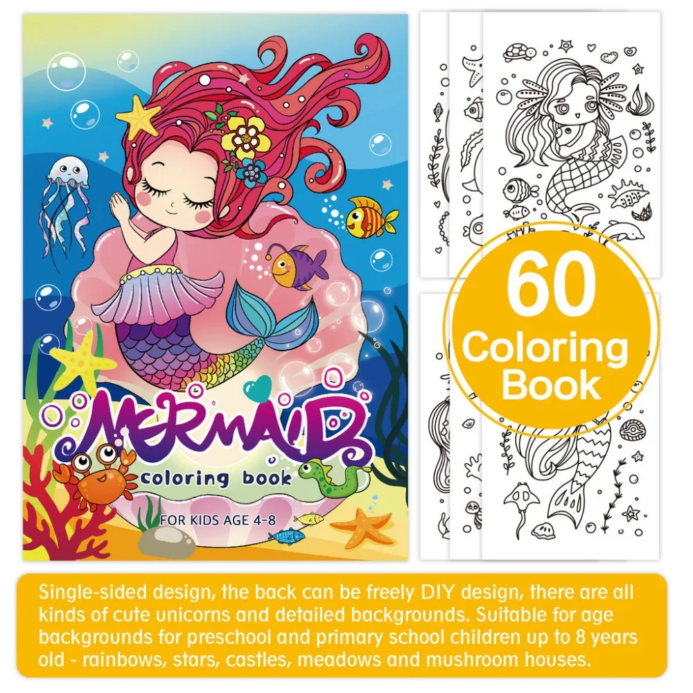 Magical Unicorn & Mermaid Coloring Book Set |60-Page Reusable Drawing Pad for Kids’ Creativity & Early Learning ‌Art Stationery