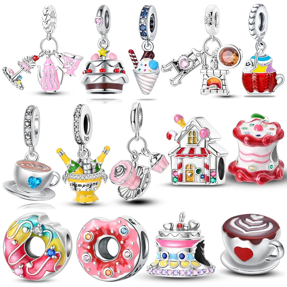 

Оригинальный серебро 925, красный торт, пончик, мороженое, кофейная чашка, подвески, бусины, подходят для браслета, женские украшения, сделай сам, изысканный подарок, ожерелье