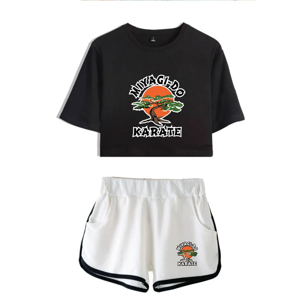 Karate Kid Cobra Kai Two Piece Set Women Shorts and Crop Tops Casual 2pcs Set Ladies T-shirt Cosplay Costume