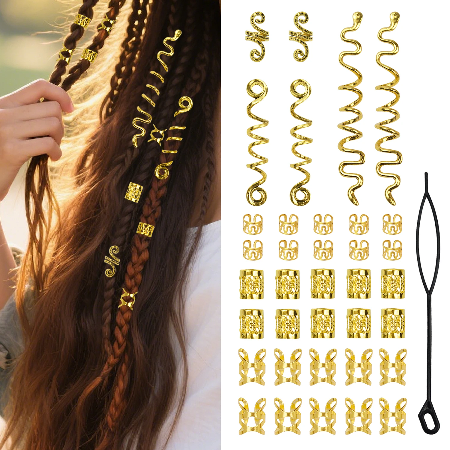 

36Pcs Gold Hair Jewelry for Braids Metal Hair Rings Dreadlocks Bead Snake Cuffs Braid Rings Loc Jewelry for Women Hair Decor