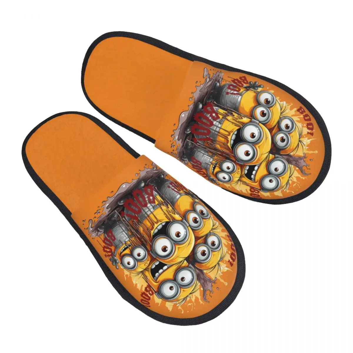 Custom Print Women Minions Halloween BOO House Slippers Cozy Warm Memory Foam Fluffy Slipper Indoor Outdoor Shoes