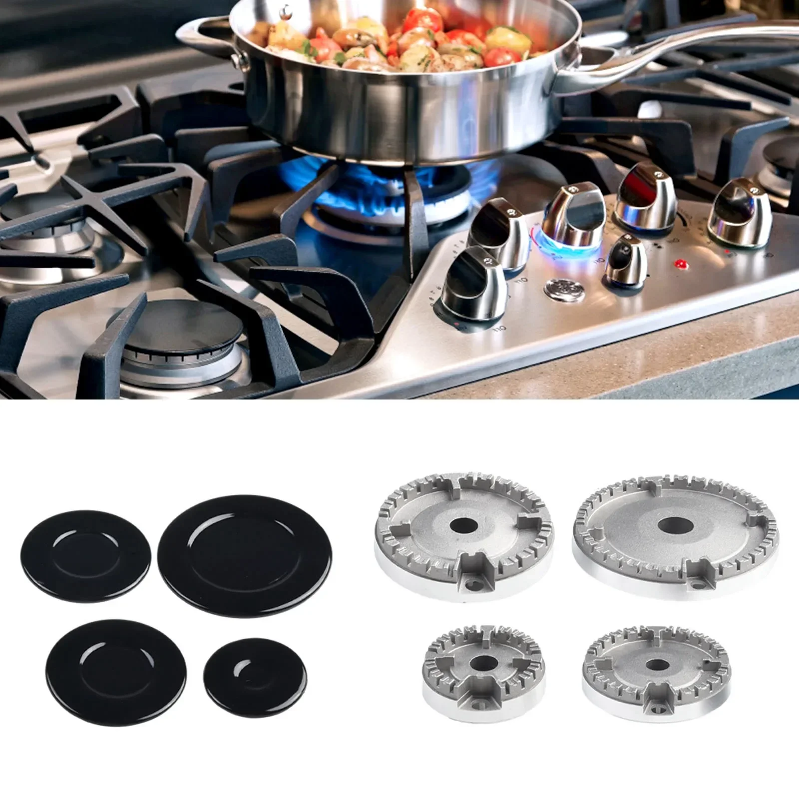 

Gas Stove Burner Lid Set Cookware Hat Set Sliver Concave Cooking Tool Kitchen Tool Burner Heads Gas Stove Accessories