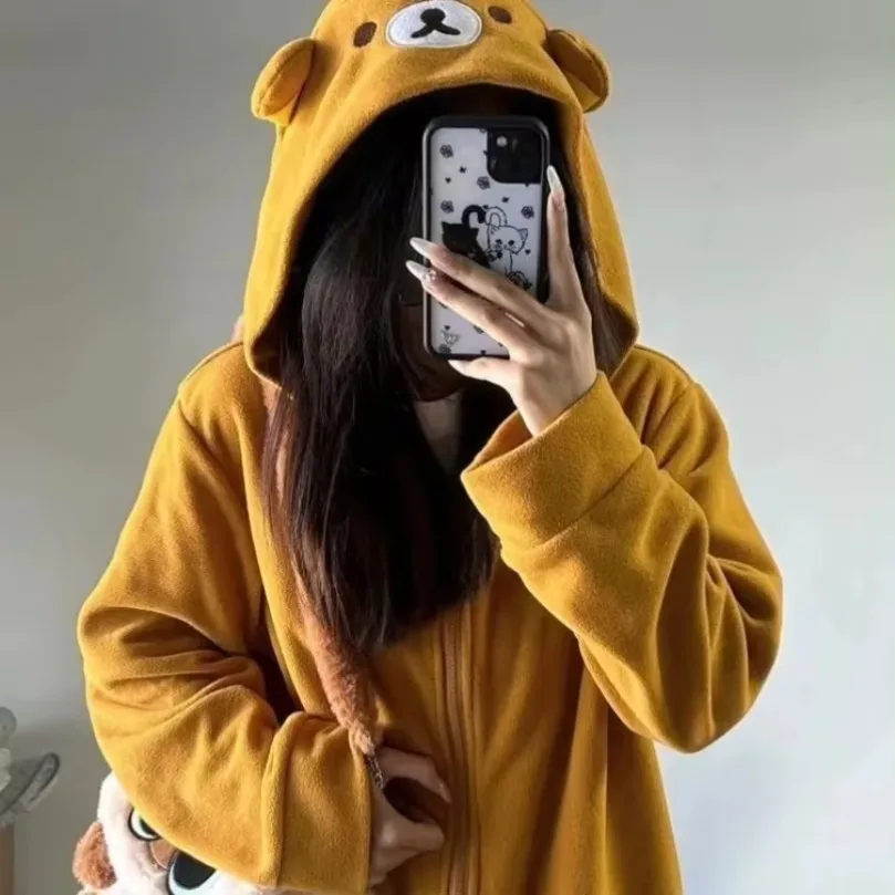 

Kawaii Zip Up Hoodies Women Oversized Japanese Girl Preppy New Style Cute Bear Sweatshirts Sweet Lolita Embroidered Tops