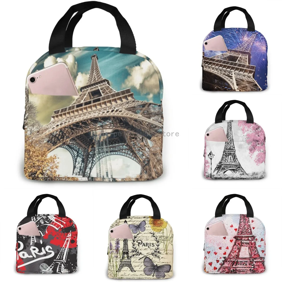 

Wonderful Street View Of Paris Eiffel Tower Vegetation Cooler Bag Portable Zipper Thermal Lunch Bag Convenient Box Tote Food Bag