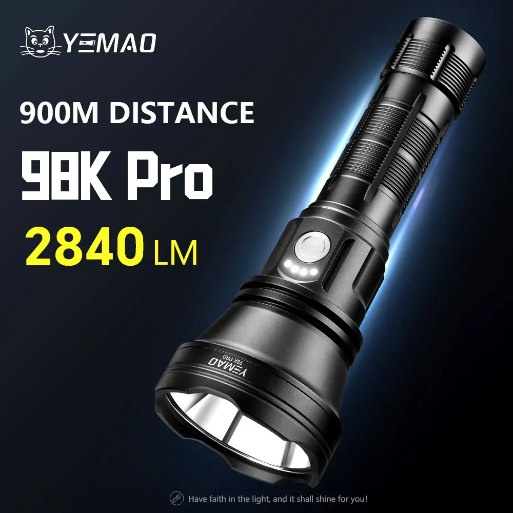

YEMAO 98KPro 2840LM Super Bright Flashlight With 6 Lighting Modes Built-in 21700 Battery 900M Distance Rechargeable Torch