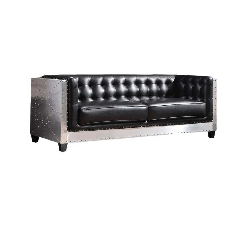 

American industrial style sofa personalized retro size apartment aluminum leather box card seat model room bar