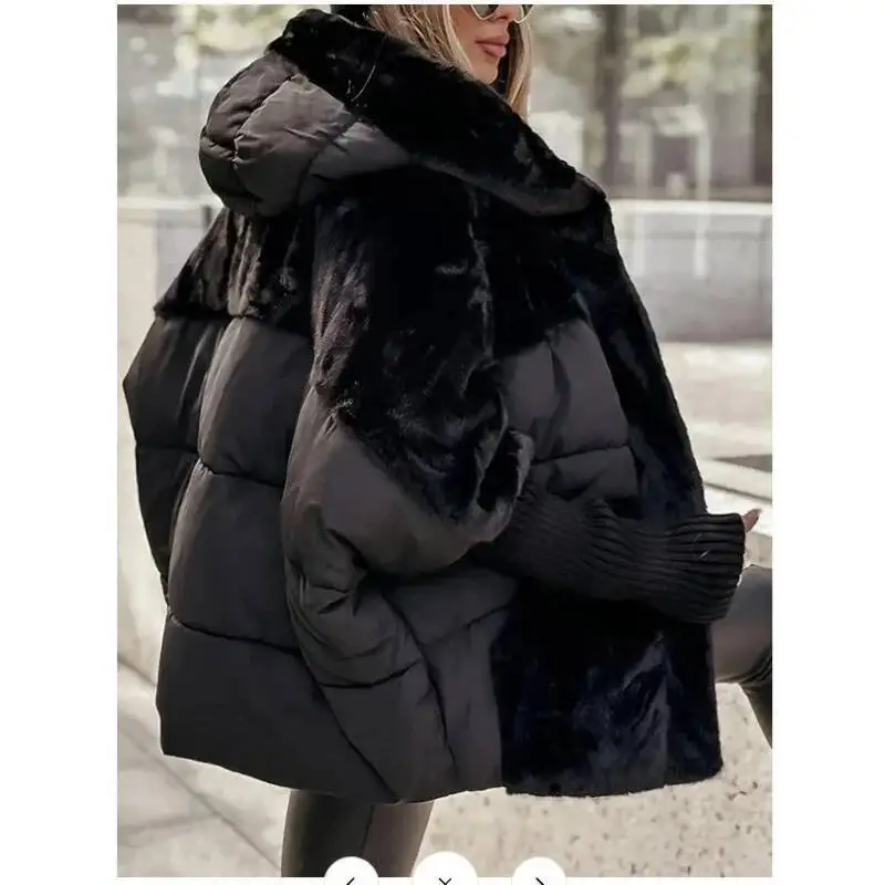 Autumn Winter Hooded Patchwork Warm 2025 New Cotton Padded Jacket Oversize Outerwear Women Parka Coat