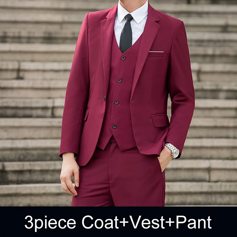 رجل ثلاث قطع مجموعات الأزياء رفض طوق معطف واحد الصدر سترة بانت الذكور الزي بلون الأعمال الزفاف الرجال دعوى #3