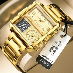 LIGE Luxury Original Men Sports orologio da polso oro quarzo acciaio impermeabile doppio Display orologio orologi Relogio Masculino per uomo