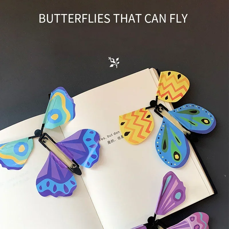 10Pcs Magic Wind Up Flying Butterfly Surprise Box in The Book Rubber Band Powered Toys for Birthday Party Favors Goodie Bag