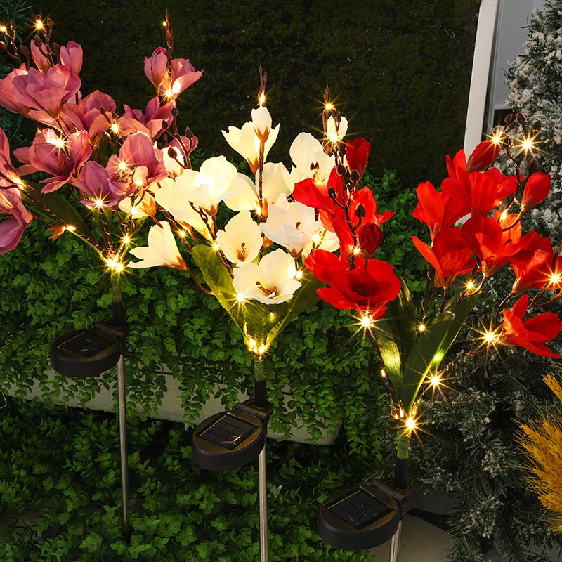 

1 solar powered magnolia flower lamp, waterproof garden lamp for courtyard, balcony, path, party, outdoor garden decoration