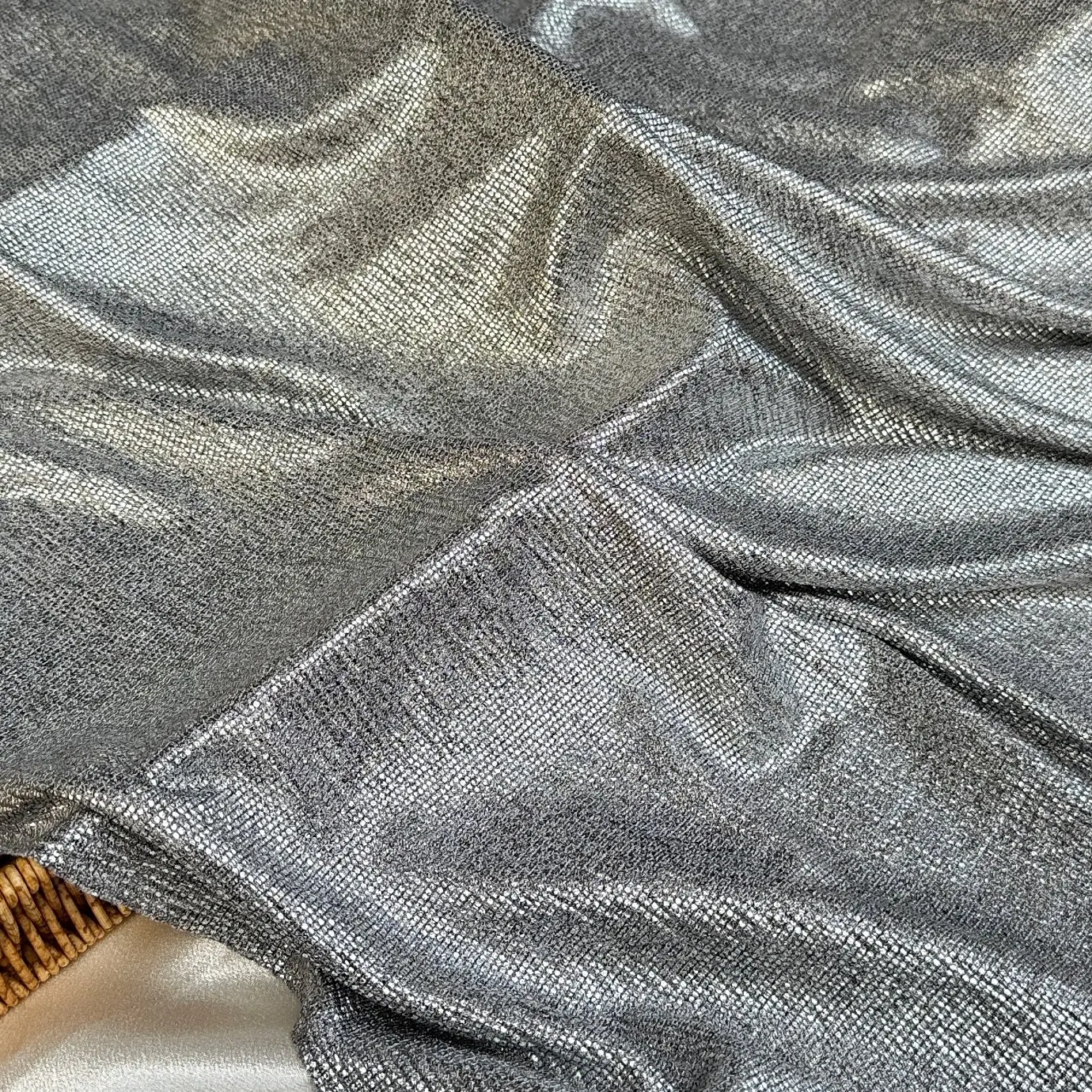 Silver Granular Surface High Stretch Knit Designer Fabric for stage costumes gowns dresses Special Occasion Garment