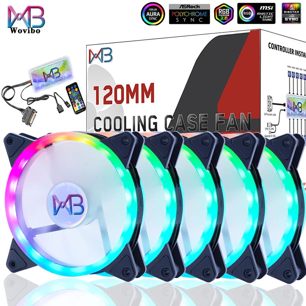 120mm Computer Cooling Fan PC RGB Case Fans Cooler ARGB RGB 5V 3PIN Mute Silent Radiator 6Pin Synchronization Ventilador