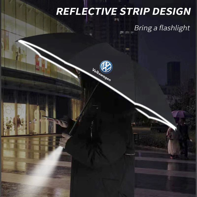 Car Led Light Automatic Folding Windproof Sunshade Umbrella For Volkswagen R Touareg Tiguan Magotan GTI Golf Passat Touran Polo